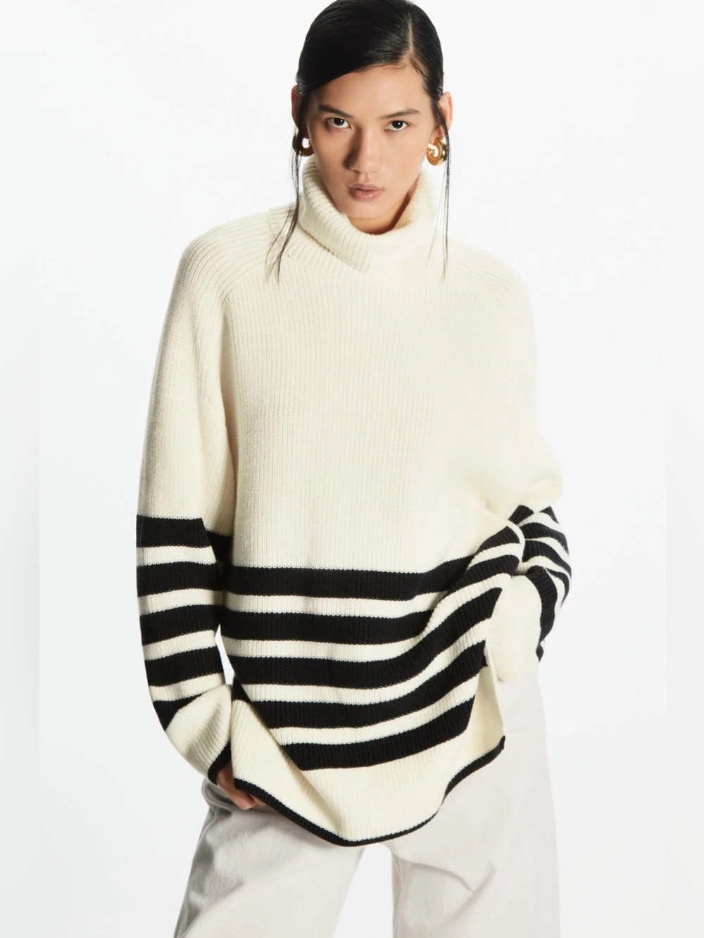 COS Striped Roll Neck Jumper Wool Cotton Size XS